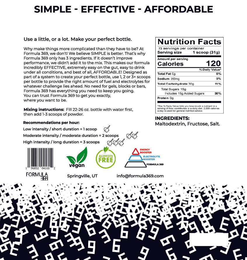 Back label of a supplement bottle with nutritional information, ingredients, and branding details.