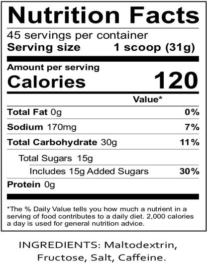 Nutrition facts label for a product with specific details.