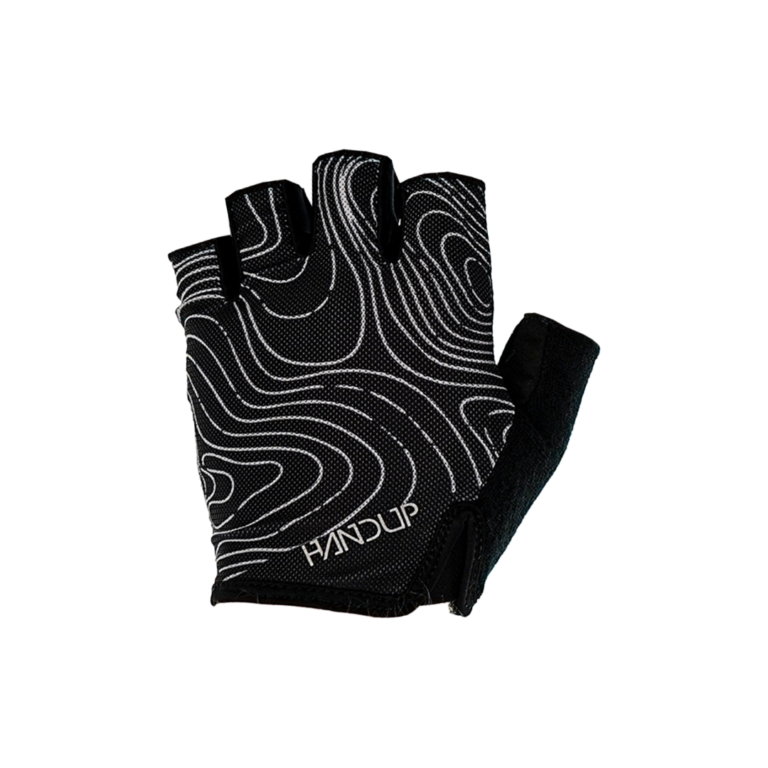 Black and white cycling glove with 'Handup' branding on a white background