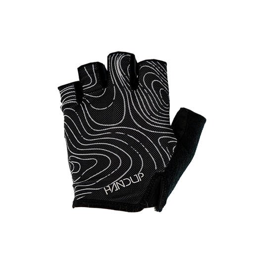 Black and white cycling glove with 'Handup' branding on a white background