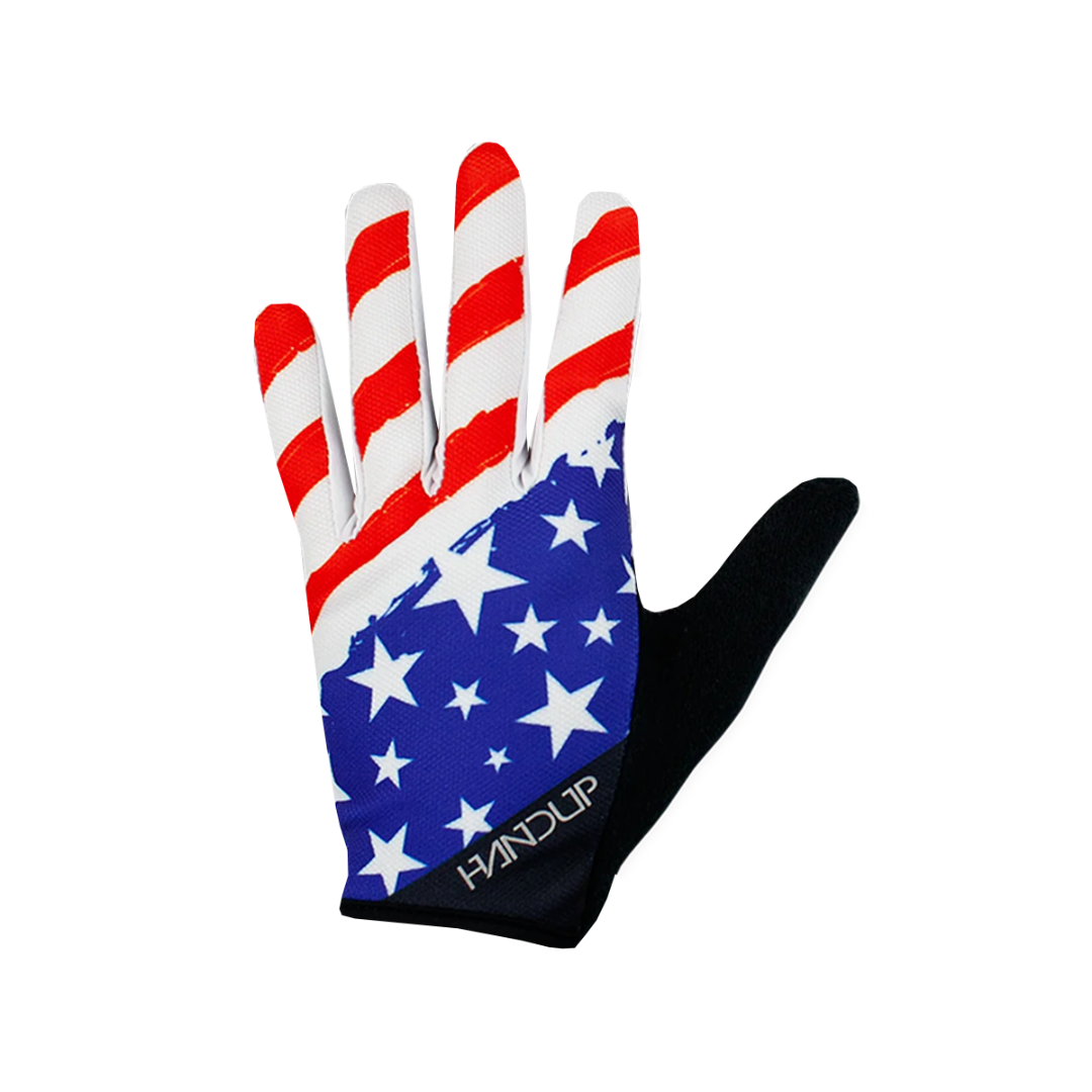 Glove with American flag design on a white background