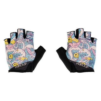 Pair of gloves with a colorful pattern on a white background