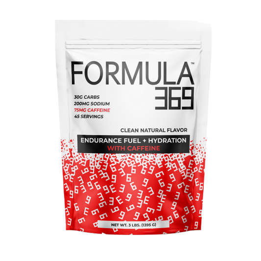 Formula 369 endurance fuel and hydration package with caffeine on a white background